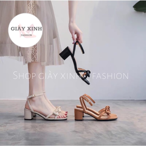 Giày nữ cao gót quai mánh thắt nơ siêu cute, Dép cao gót vuông 5 phân Mã T101