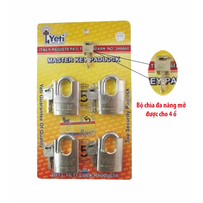Bộ 4 ổ khóa chống cắt 60mm Yeti chìa vuông