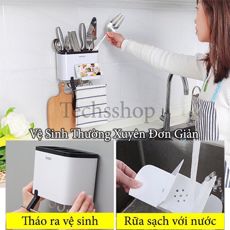 kệ để muỗng đũa Ecoco cao cấp , Hộp để muỗng có thanh treo khăn thông minh tiện dụng