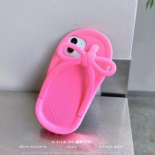 Ốp Điện Thoại Silicon Mềm Hình Chiếc Dép Kẹp Nơ Màu Hồng Dễ Thương Dành Cho iPhone 13 12 11 X XR XS Max 7 8 Plus