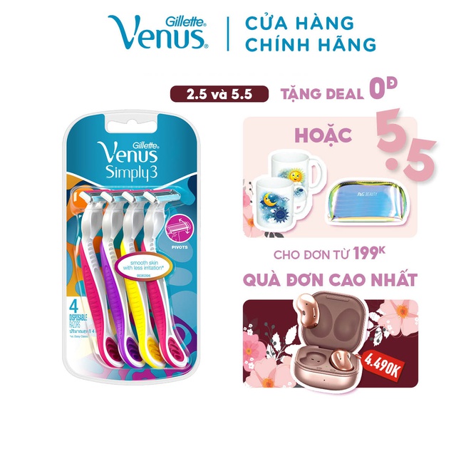 Bộ 4 cây dao cạo râu 3 lưỡi Gillette Venus Simply