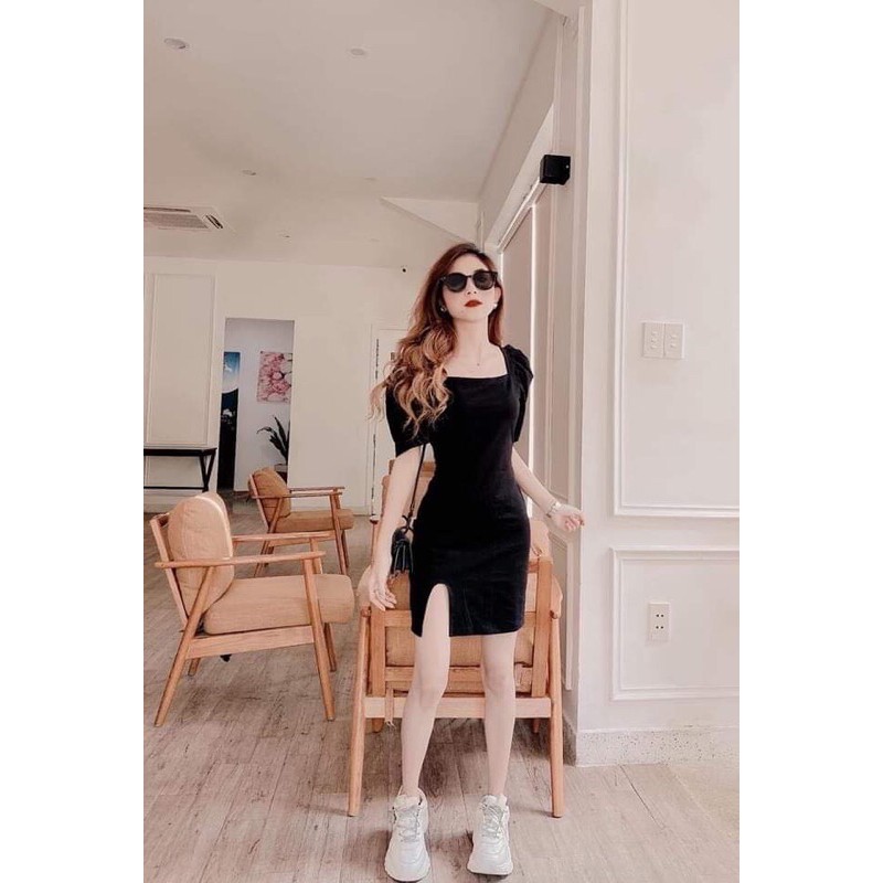 Váy khuyết gối tay phồng NT12 | BigBuy360 - bigbuy360.vn