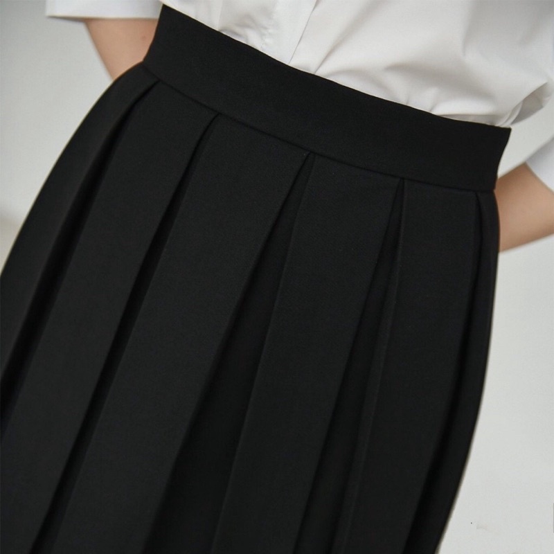 Chân váy dài xếp ly lưng cao công sở đẹp dáng xòe chữ A màu đen – (CV01) | BigBuy360 - bigbuy360.vn