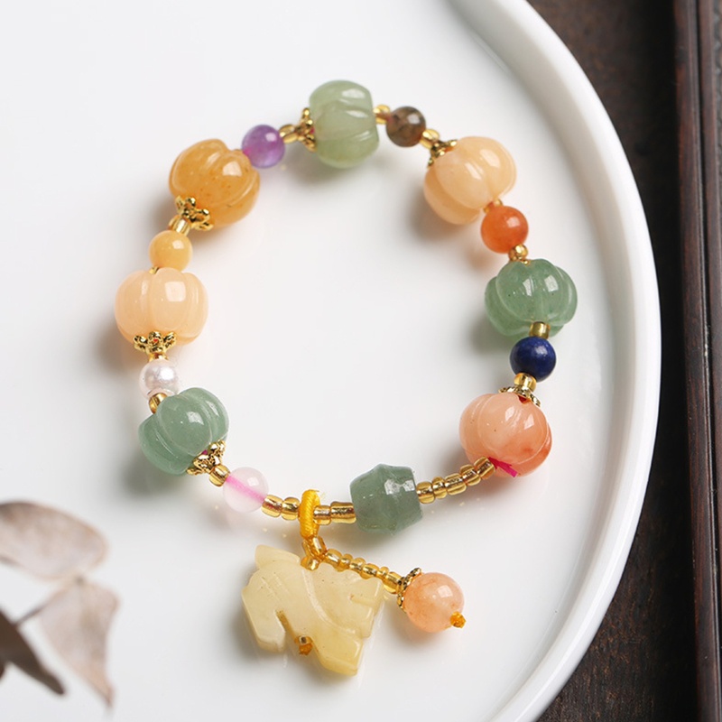 Flgo Vòng Tay Chuỗi Hạt Ngọc Bích Lụa Tự Nhiên Màu Vàng Bí Ngô Cỡ Nhỏ Xinh Xắn Cho Bạn Gái