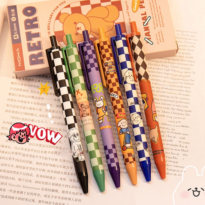 Set 6 Bút Bi Mực Đen 0.5mm Kiểu Dáng Retro