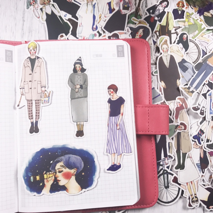 Set 20 miếng sticker cô gái hiện đại nhiều phong cách