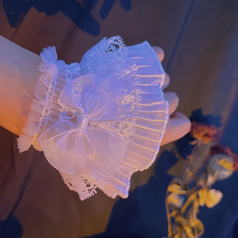 Bộ 2 chiếc vòng đeo tay ren voan dáng xòe may xếp tầng phong cách lolita