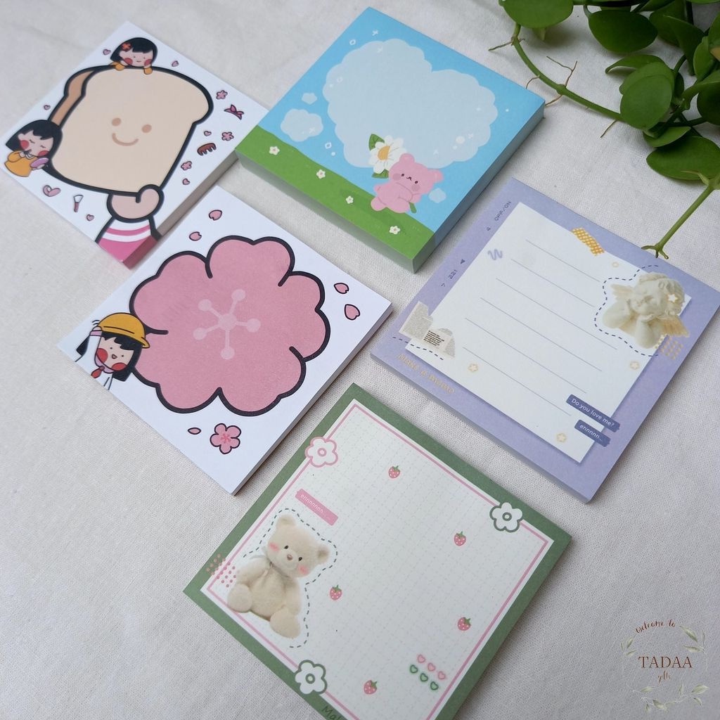 Giấy note, ghi nhớ hình vuông họa tiết siêu cute dễ thương để ghi chú công việc, lên kế hoạch, check list, học từ vựng