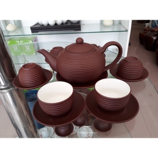 Bộ ấm chén tử sa vân tròn