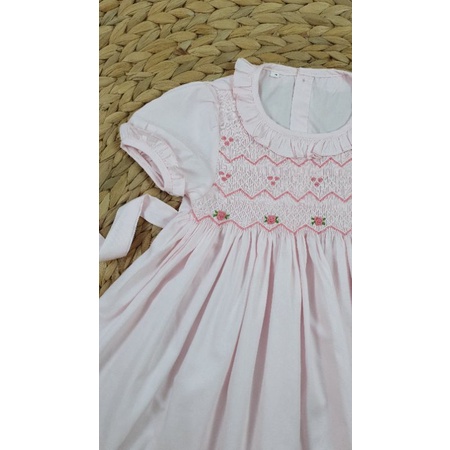 Váy smock thô lụa hồng kem