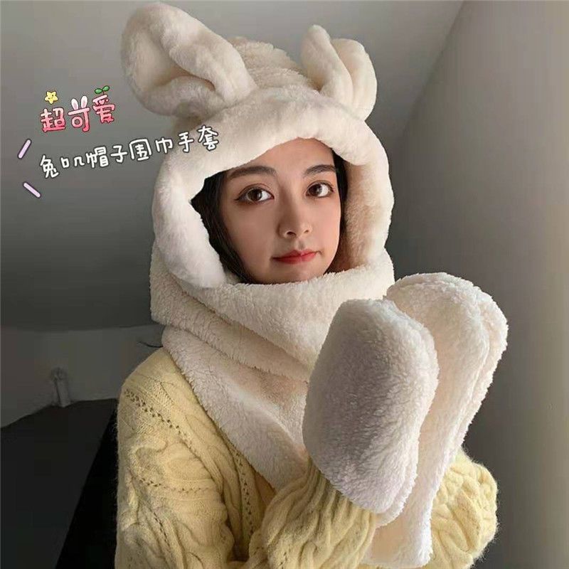 Mới Nhất Mũ Len Lông Cừu Ấm Áp Gắn Tai Thỏ Dễ Thương Phong Cách Nhật Bản