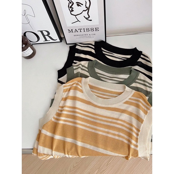 [Ảnh thật/Video]Áo mongtogi sát nách kẻ nhỏ Mina hàng Quảng Châu Áo len ba lỗ loại đẹp