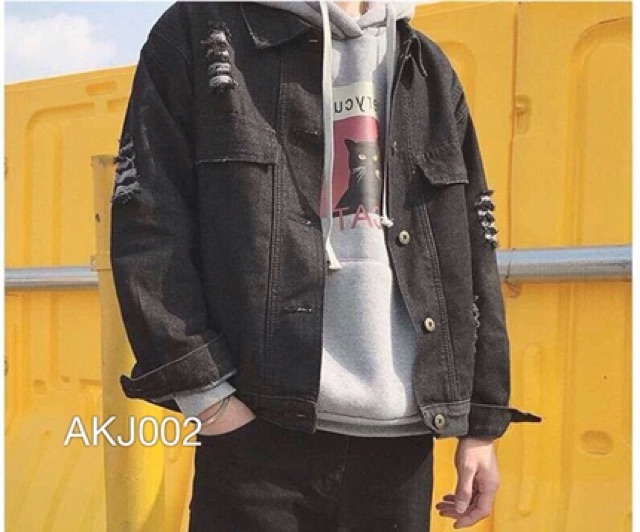 AKJ002 - KHOÁC JEAN DENIM BLACK STRIPEDCUT | BigBuy360 - bigbuy360.vn