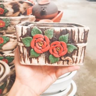 Chậu trồng cây CHỮ NHẬT gốm sứ bát tràng 3 size