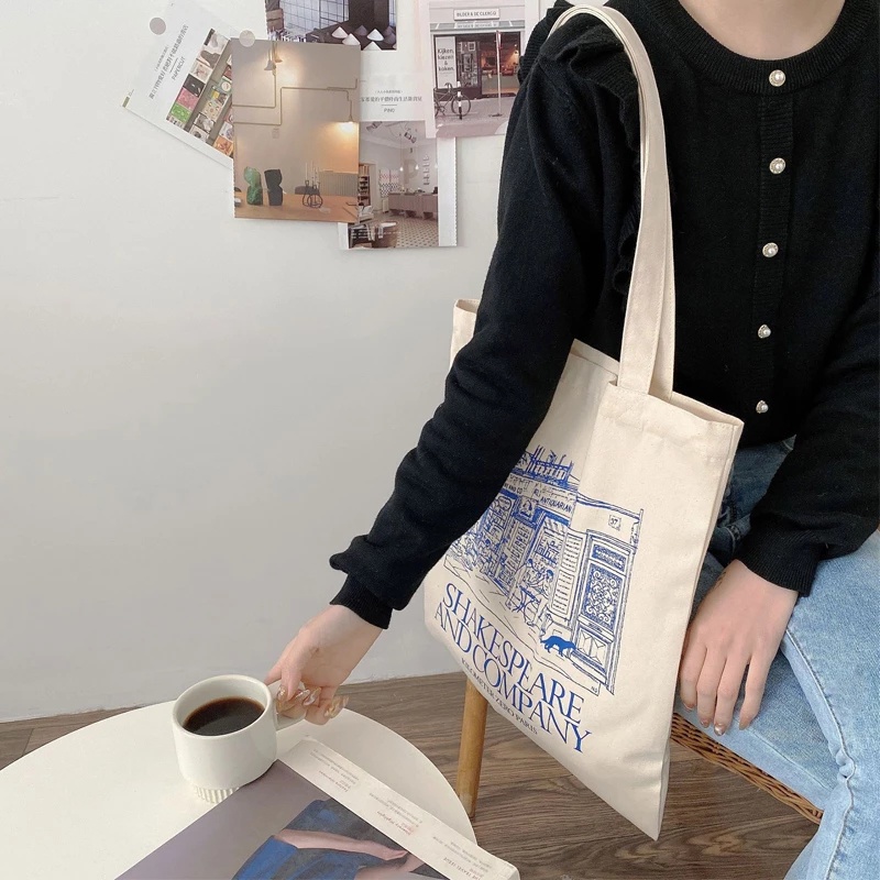 Yogodlns Túi Xách tote Đeo Vai Bằng Vải canvas In Hình shakespeare Sức Chứa Lớn Cho Nữ
