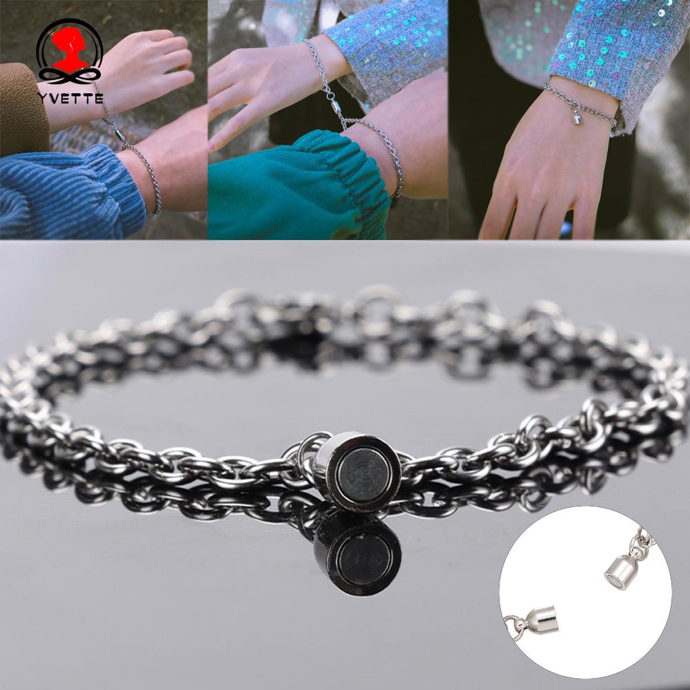 Bộ Vòng Tay Bằng Thép Không Gỉ Gắn Nam Châm Làm Quà Tặng Valentine Cho Cặp Đôi