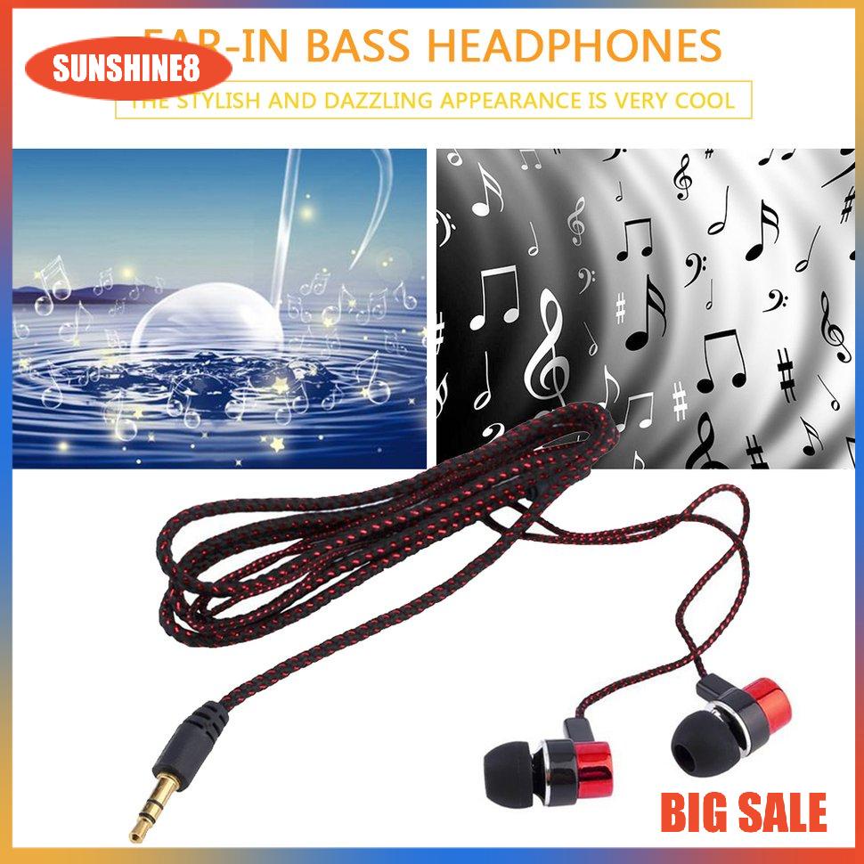 【SUN】Earphone Braided Wiring Super Bass In Ear Stereo Earphone Noise Isolating