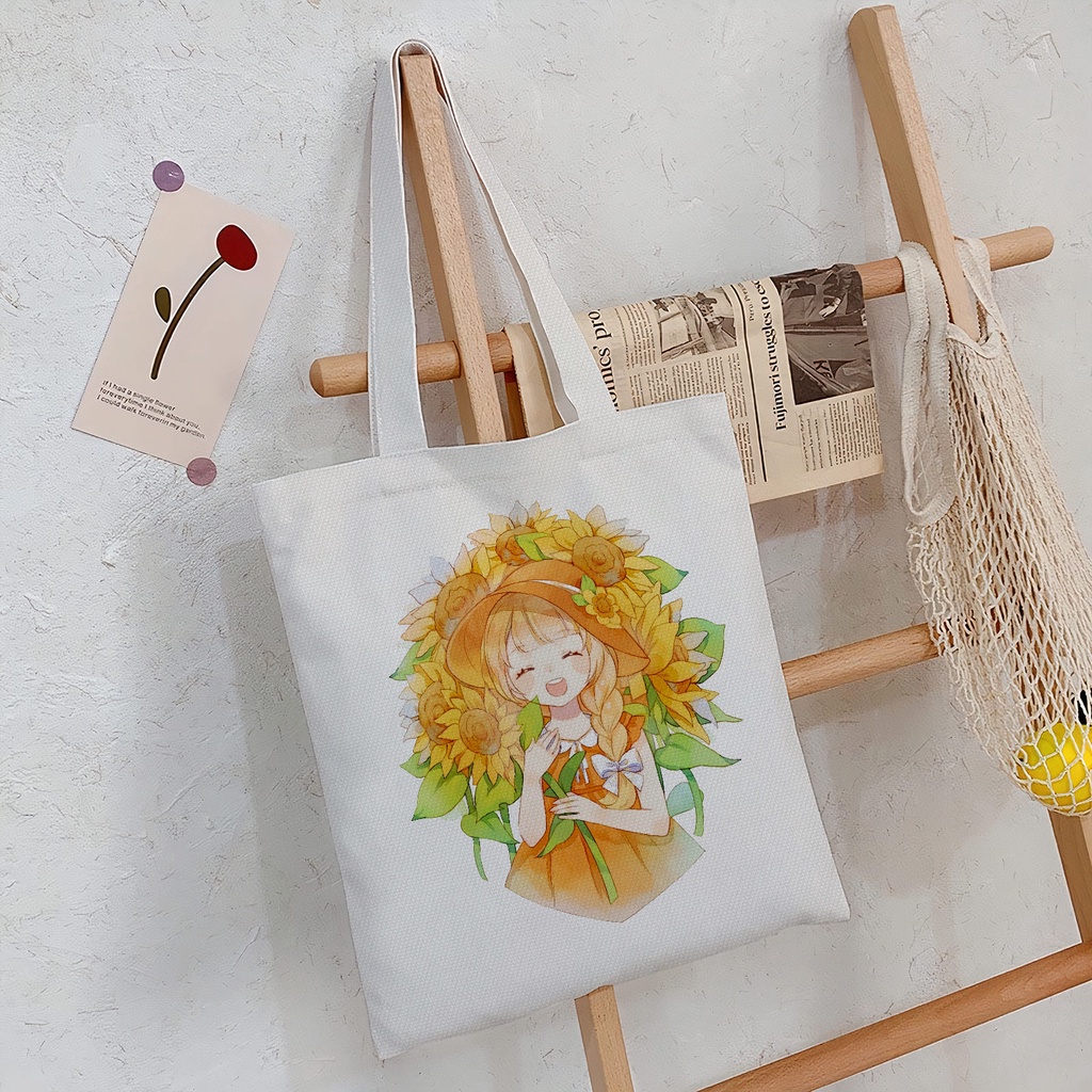 Túi tote túi vải canvas đeo vai phong cách hàn quốc, size A4 có khóa miệng