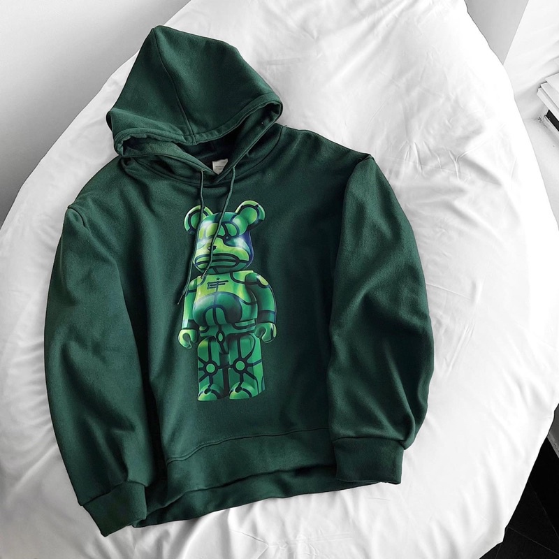 Áo hoodie nam nữ,in hình Bear màu xanh ve chai