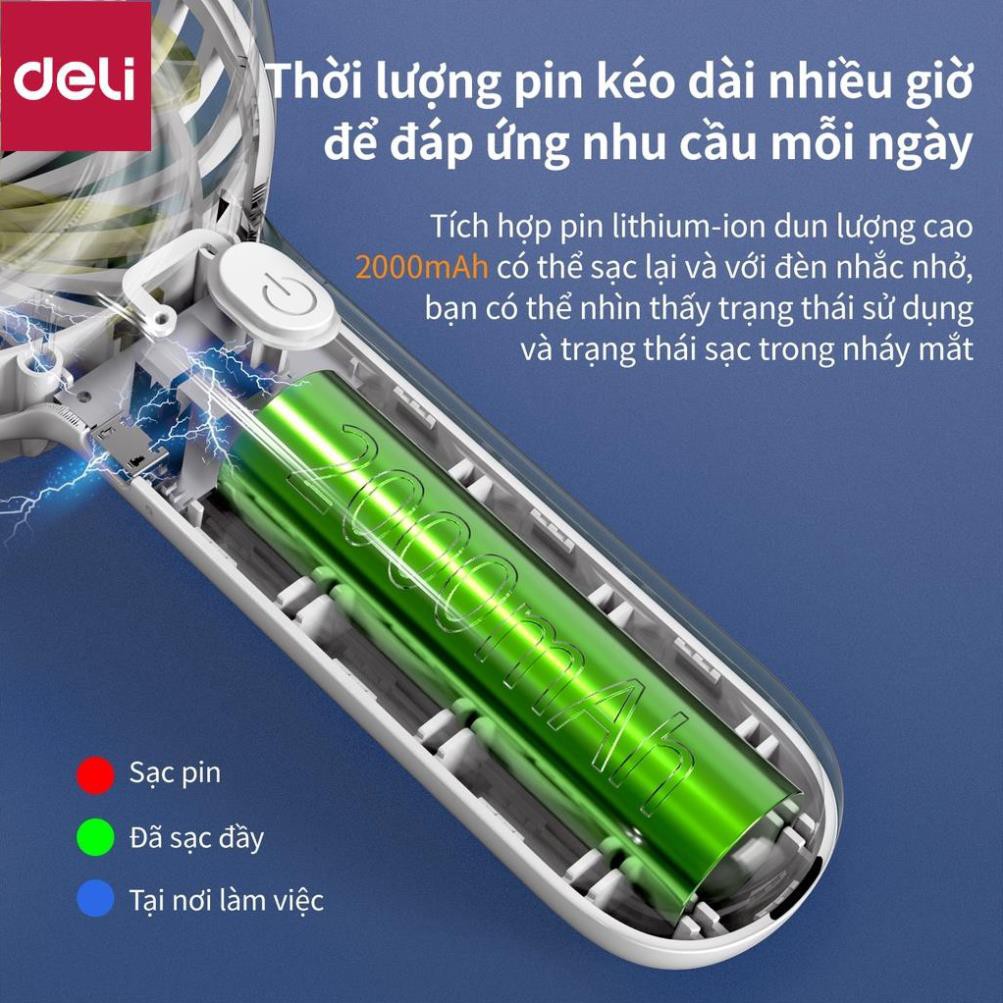 Quạt mini cầm tay không tiếng ồn Deli - có đế cố định - Trắng/ Xanh/ Hồng - 85811 [Deli]