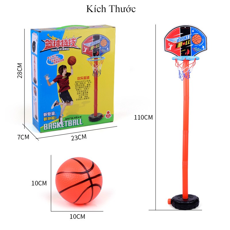 Đồ chơi trẻ em, bộ đồ chơi bóng rổ cho bé tặng kèm bóng và bơm bóng, giúp bé phát triển chiều cao
