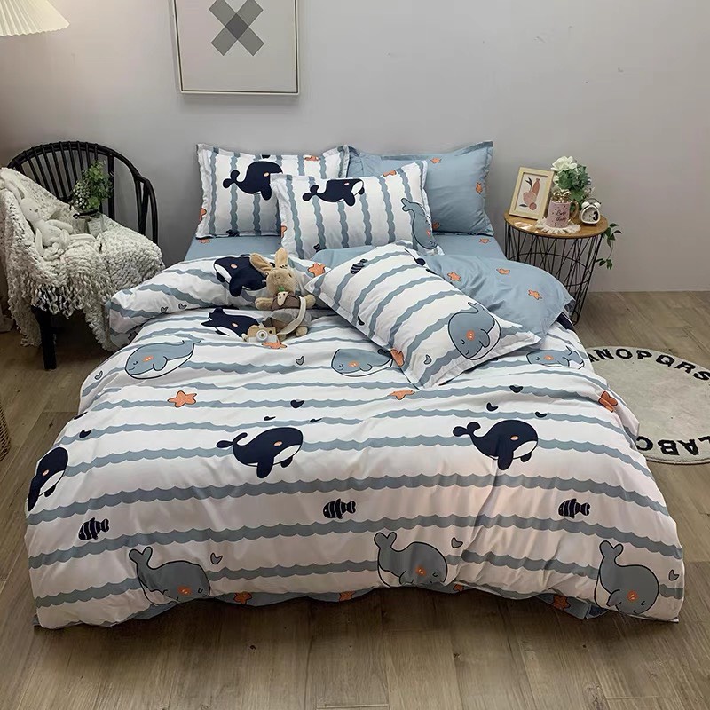 Bộ chăn ga gối Cotton Poly Decor Bedding phong cách Hàn Quốc Drap giường cotton (không kèm ruột) - PL Cá Heo