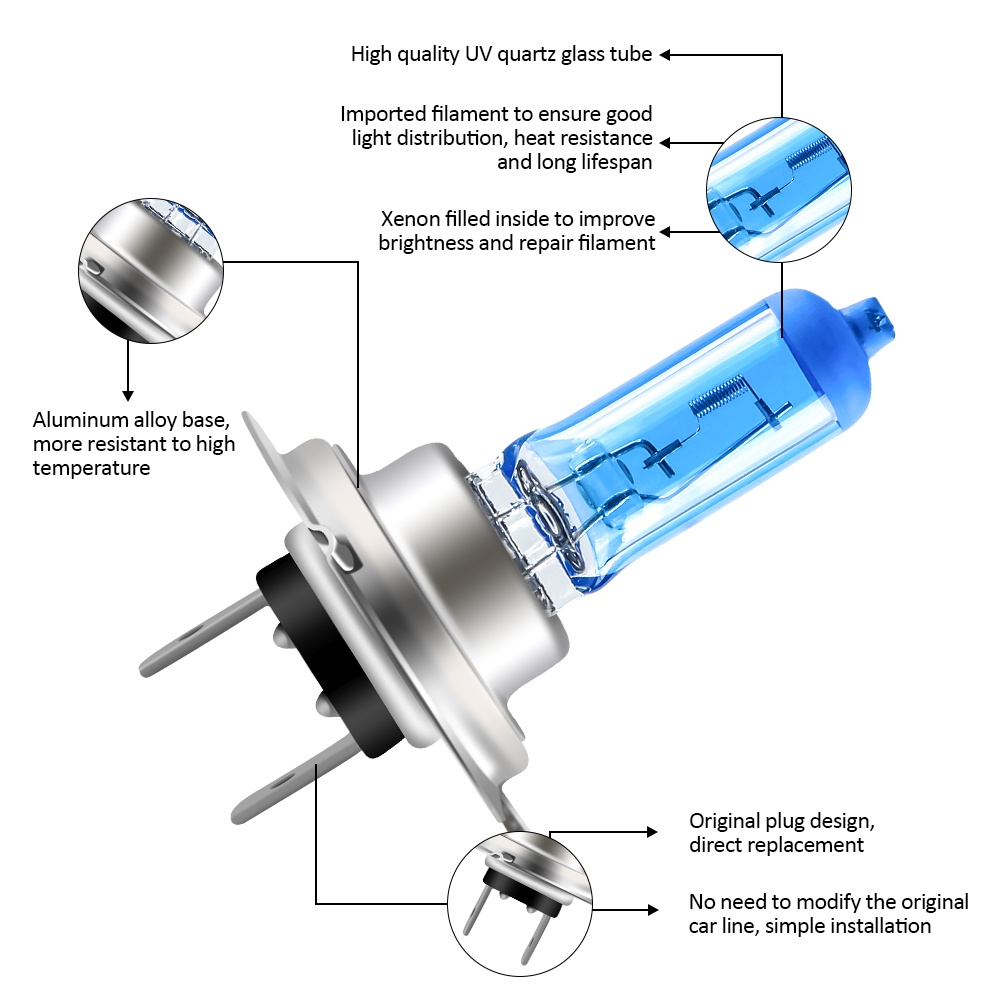 Set 2 Bóng Đèn Halogen H1 H3 H4 H7 H8 H11 9006 55W 12V 5000K Siêu Sáng Dành Cho Mô Tô / Ô Tô