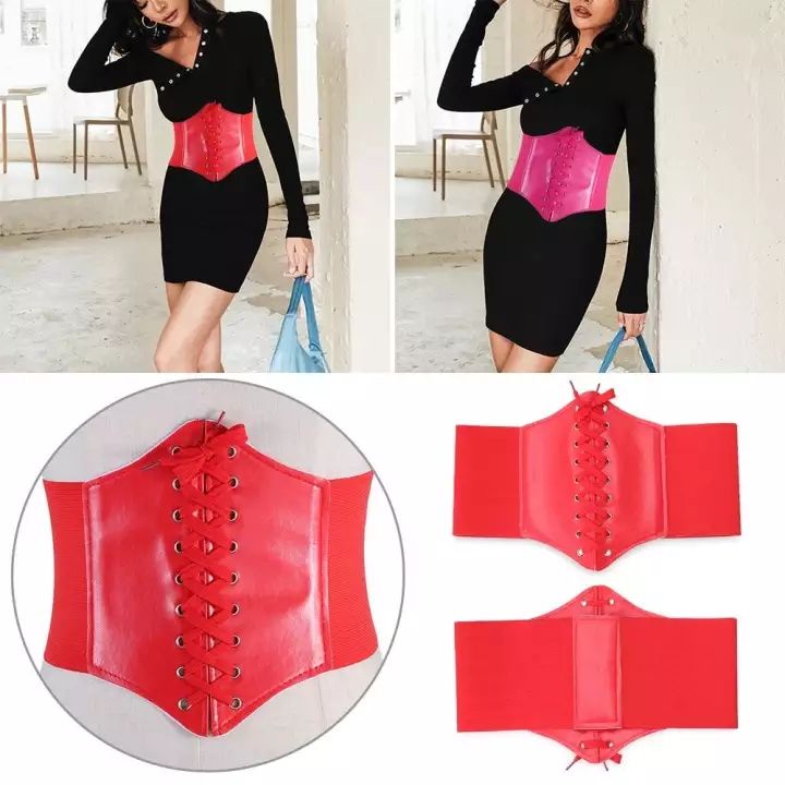 Đai corset nịt bụng bằng da có dây đan chéo