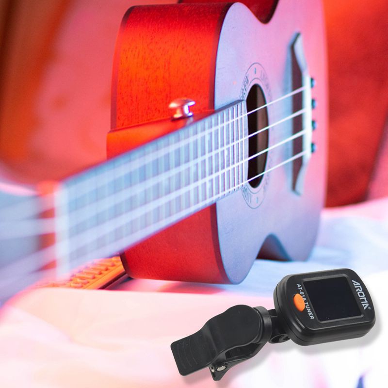 Aroma At-01A Guitar Tuner Rotatable Clip-On Tuner Lcd Display For Chromatic Acoustic Guitar Bass Ukulele