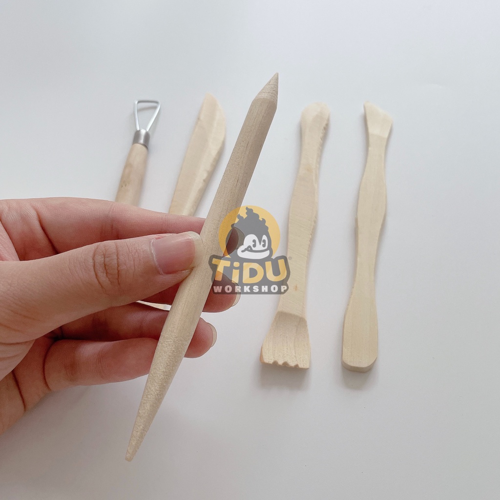BỘ 5 DỤNG CỤ BẰNG GỖ TẠO HÌNH ĐẤT SÉT CƠ BẢN, TẠO HÌNH NHÂN VẬT, TƯỢNG, CHIBI, MÔ HÌNH TỪ TIDUWORKSHOP