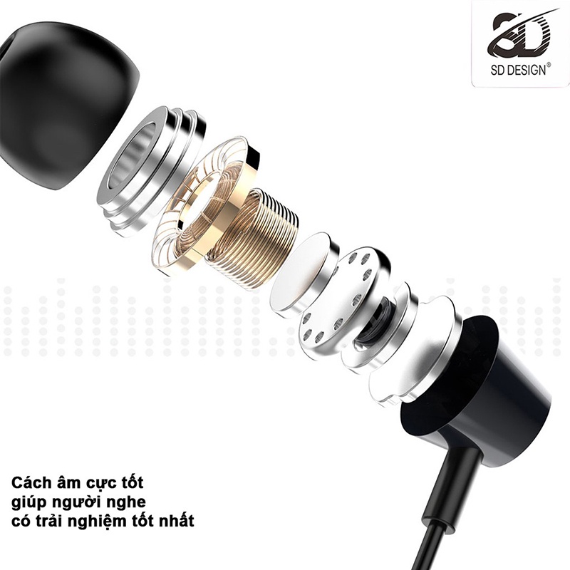 Tai nghe kỹ thuật số SD Design V99 jack cắm 3.5mm, có mic đàm thoại - Mango_Ovil