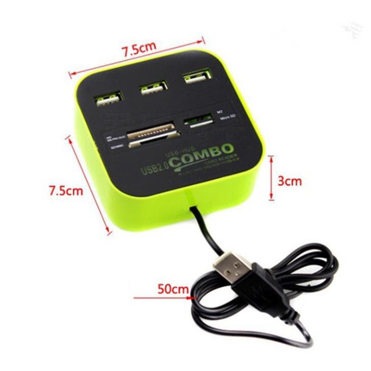 Bộ Chia Usb Hub Kiêm Đầu Đọc Thẻ Nhớ 2 In 1 Cổng 2.0 Giá Rẻ Mẫu 3 [HUB USB 2.0]