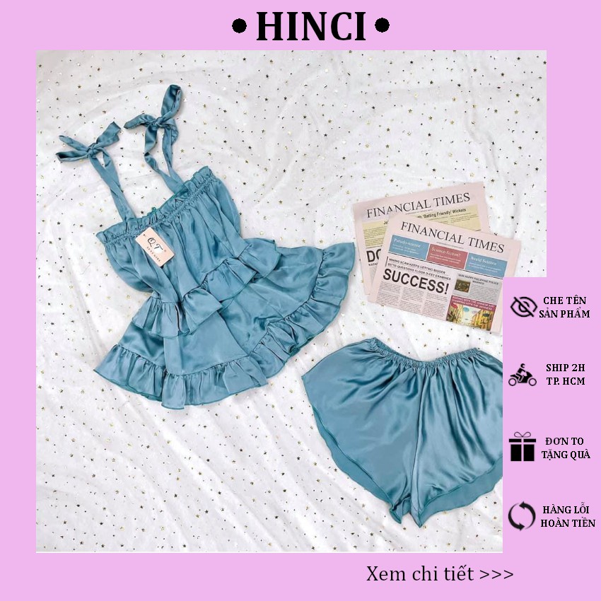 Đồ Ngủ Sexy 💋 Bộ đồ ngủ Lụa 2 Dây Bản To 💋 Set Áo Bèo Tầng, Quần Ngủ Ngắn Mặc Nhà Thoải Mái, 8 Màu - DN16