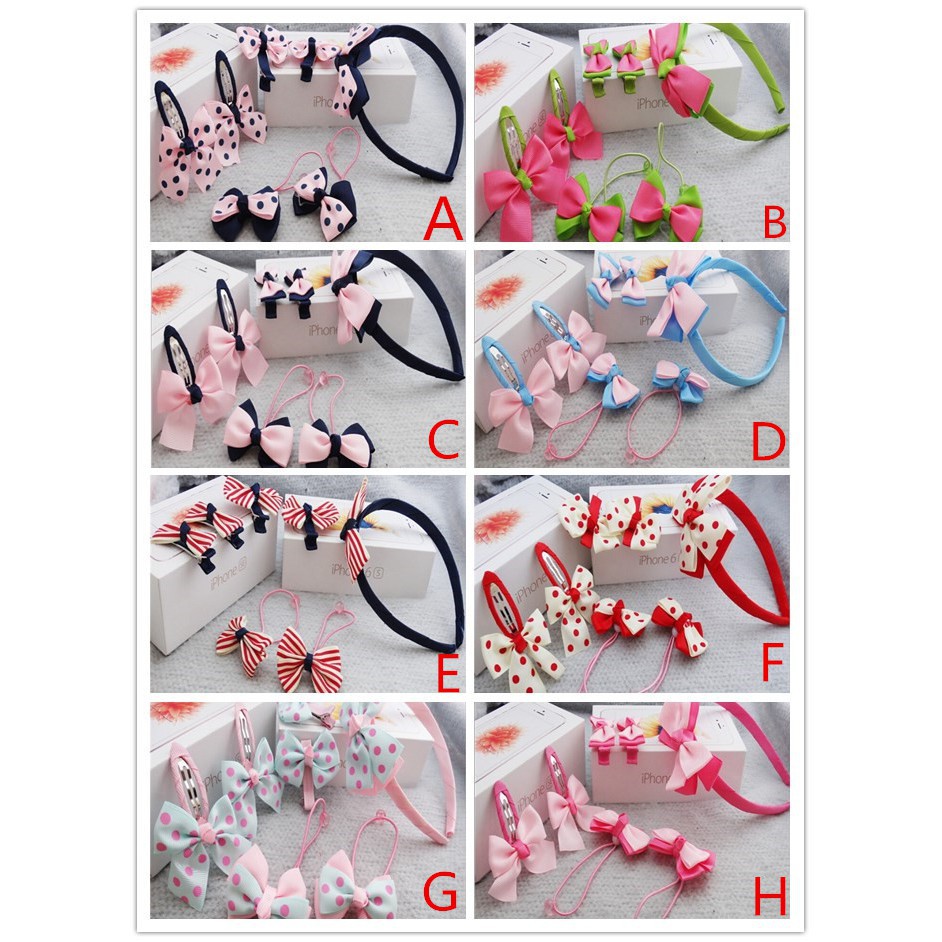 ღ♛ღ7Pcs/set Cute Kids Girl Baby Toddler Bow Barrette Hair Band Accessories Headwear