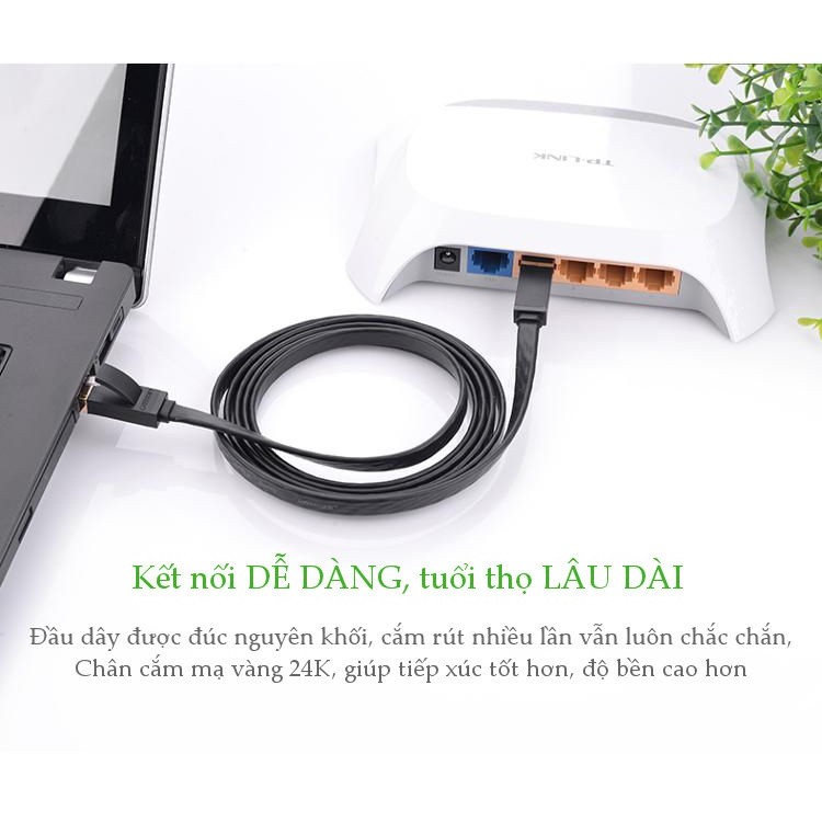 Cáp mạng 2 đầu đúc Cat7 UTP Patch Cords dạng dẹt - dài 5M - UGREEN NW106 - 11263 - Hàng Chính Hãng