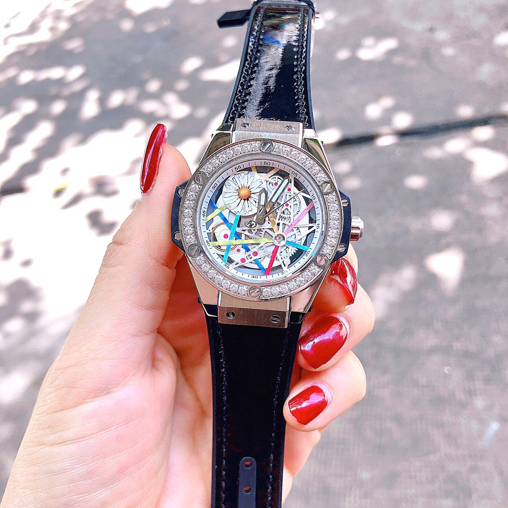 Đồng Hồ Huboler Nữ Dây Da Silicon Đen 36mm Silver Chính Hãng