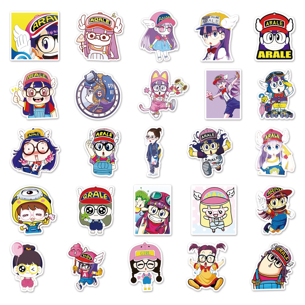 Set 50 Sticker hoạt hình Arale Trang Trí Chống Thấm Nước dán mũ bảo hiểm, vali, laptop, ván trượt 120