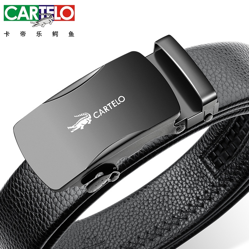 Thắt lưng da nam cao cấp CARTELGK7333G, dây nịt nam da thật rộng 35mm khóa tự động mạ ti tan