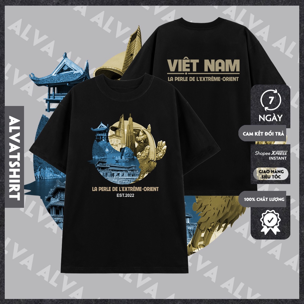 Áo Thun Việt Nam 3 Màu Trắng Đen Kem Việt Nam Oversize Unisex Độc Quyền tại Alvazone