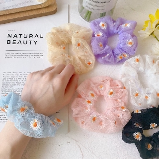 Dây cột tóc scrunchies lưới thêu hoa cúc - Sale lấy 5 sao