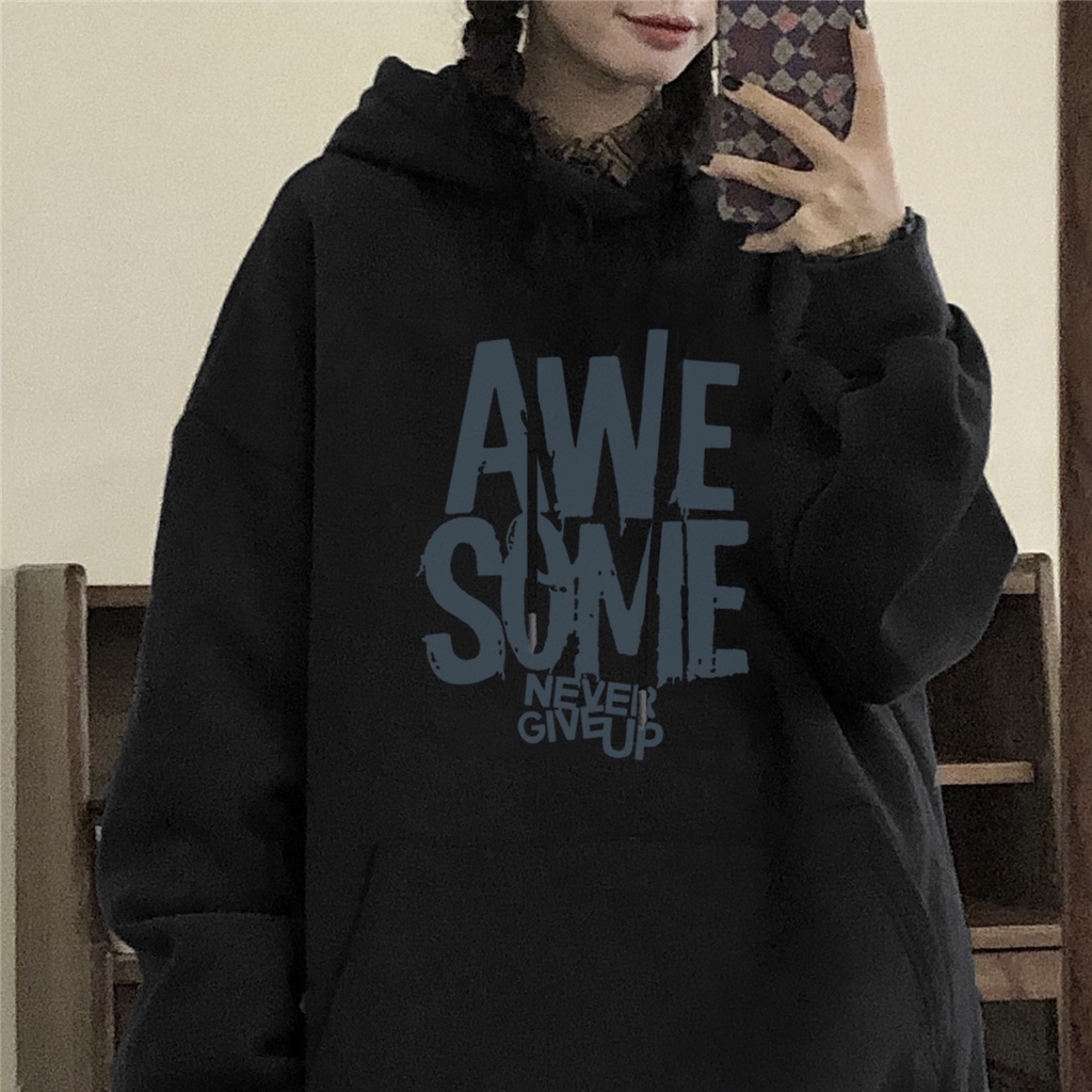 Áo Hoodie Cotton Dáng Rộng Thời Trang Mùa Đông Phong Cách Hàn Quốc Cho Nữ