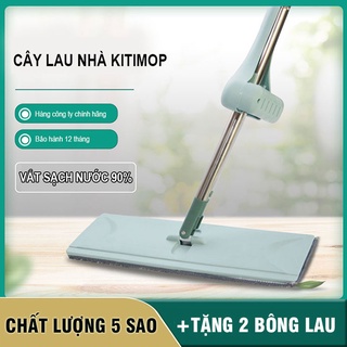 Cây lau nhà tự vắt Kitimop-X bàn lau 42x12cm, cán inox dài 125cm, miếng lau Mocrofiber + Tặng 2 bông lau