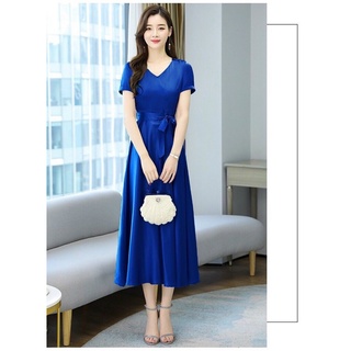 ĐẦM PHI XÒE CỔ V THẮT EO