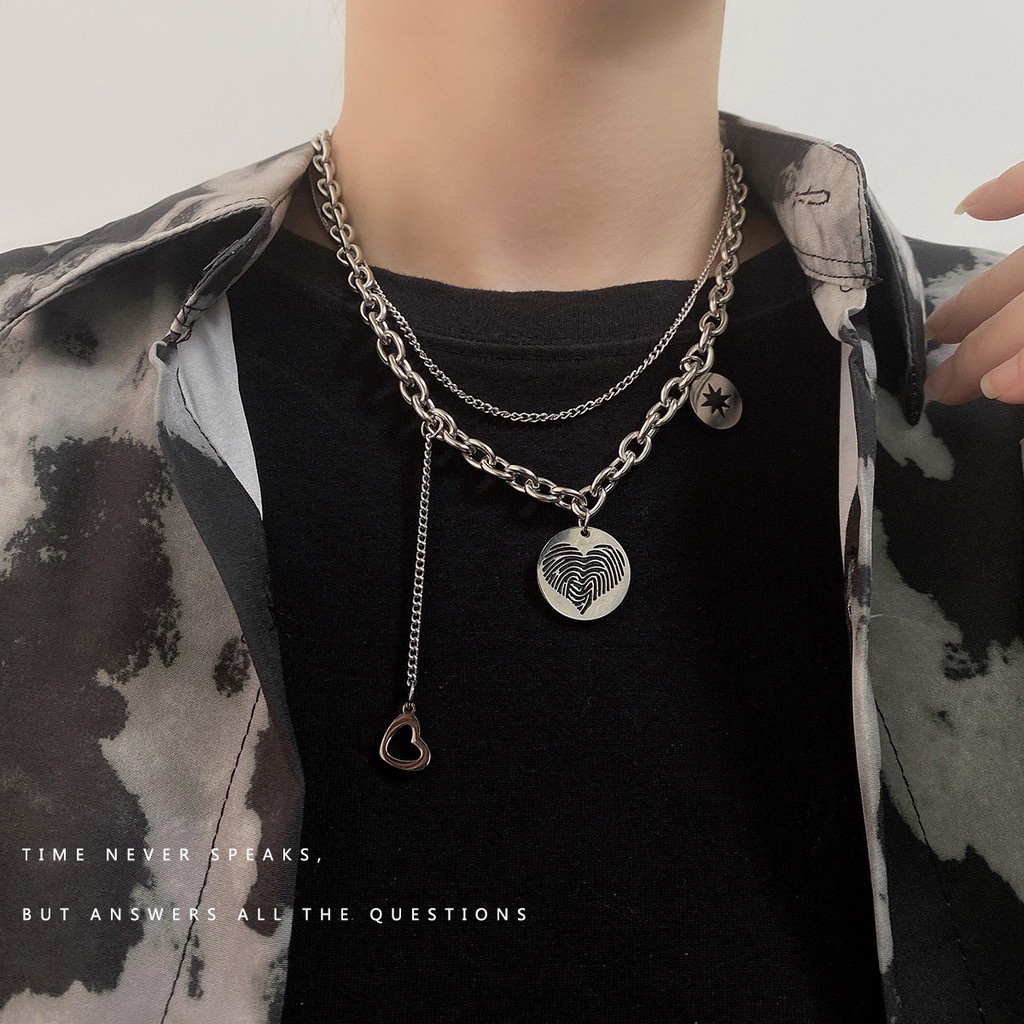 vòng cổ Hai Lớp Mặt Tròn Phong Cách Hip Hop Âu Mỹ Sang Trọng