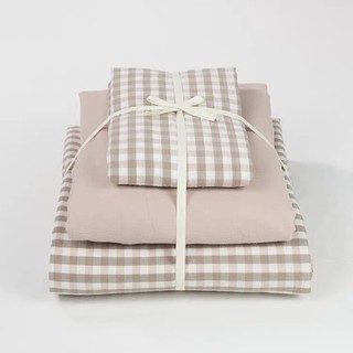 Bộ Chăn Ga Gối Cotton Đũi Kẻ Caro Nâu Be Đủ Kích Thước Theo Yêu Cầu