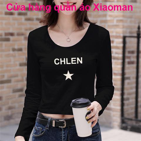 Áo thun nữ dài tay ngắn hở rốn ôm vừa vặn mùa thu 2020 new all-match crop top cạp cao gợi cảm hợp thời trang