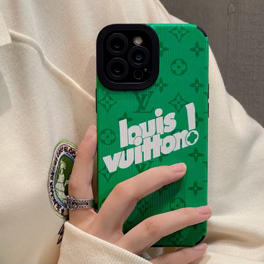 Ốp Điện Thoại Màu Xanh Lá Chống Rơi In logo LV Thời Trang Cho iPhone 12 13 11 14 pro max xsmax xr xs max