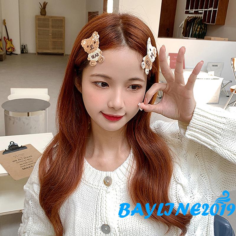 BAY-Kẹp tóc vải hình gấu hoạt hình dễ thương và phụ kiện tóc màu be/ nâu cho nữ