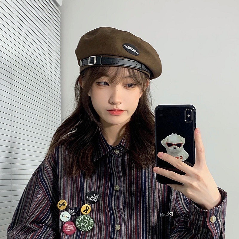 Mũ nồi da phối khóa kim loại phong cách Nhật Bản cổ điển thời trang xuân thu dễ phối đồ