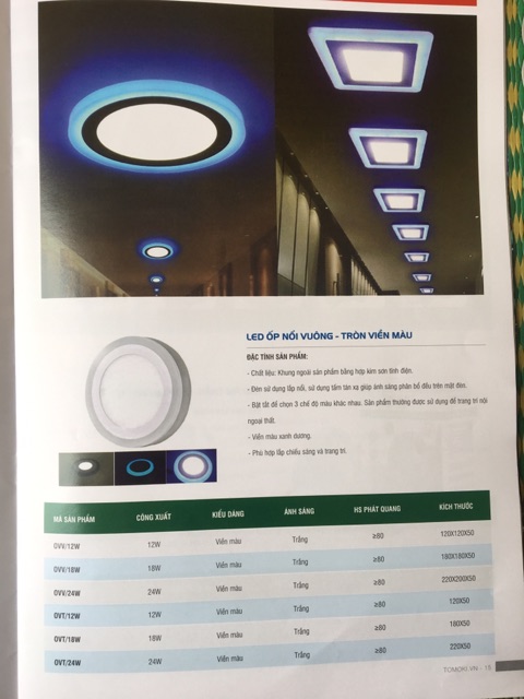 Đèn led ốp nổi vuông, tròn 24w ánh sáng trắng tomoki